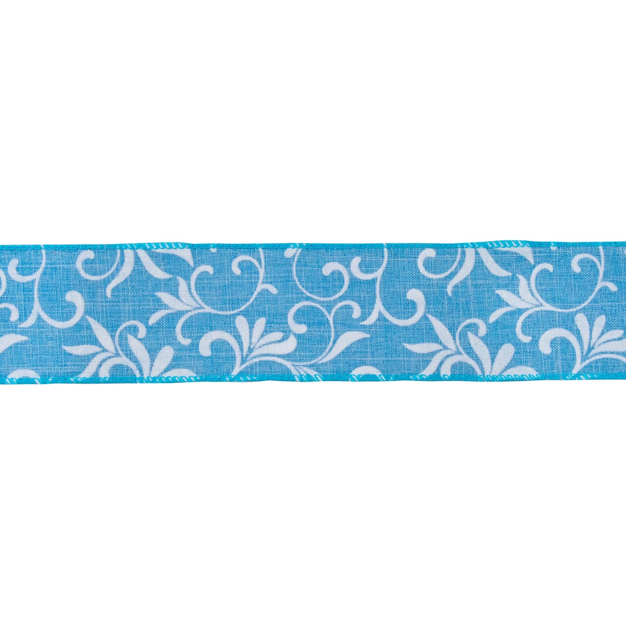 Northlight Blue with White Floral Design Wired Craft Ribbon 2.5" x 10 Yards